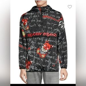 Reason Brand Clothing XO Teddy Pattern Hoodie Anorak Windbreaker Jacket Men's Sm